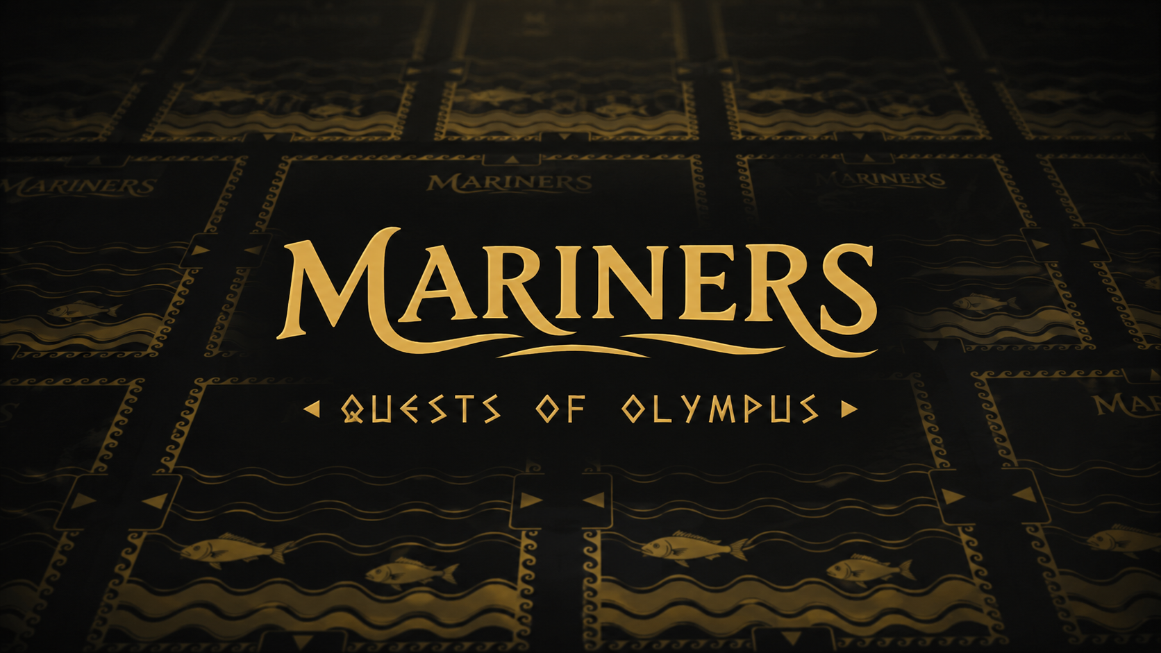 Mariners: Quests of Olympus title over a field of dark, gold-detailed card backs